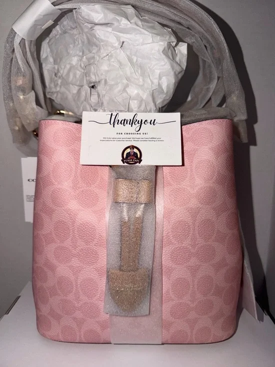 Coach Pink Signature Bucket Shoulder Bag with Gold-Tone Accents - Picture 1 of 6